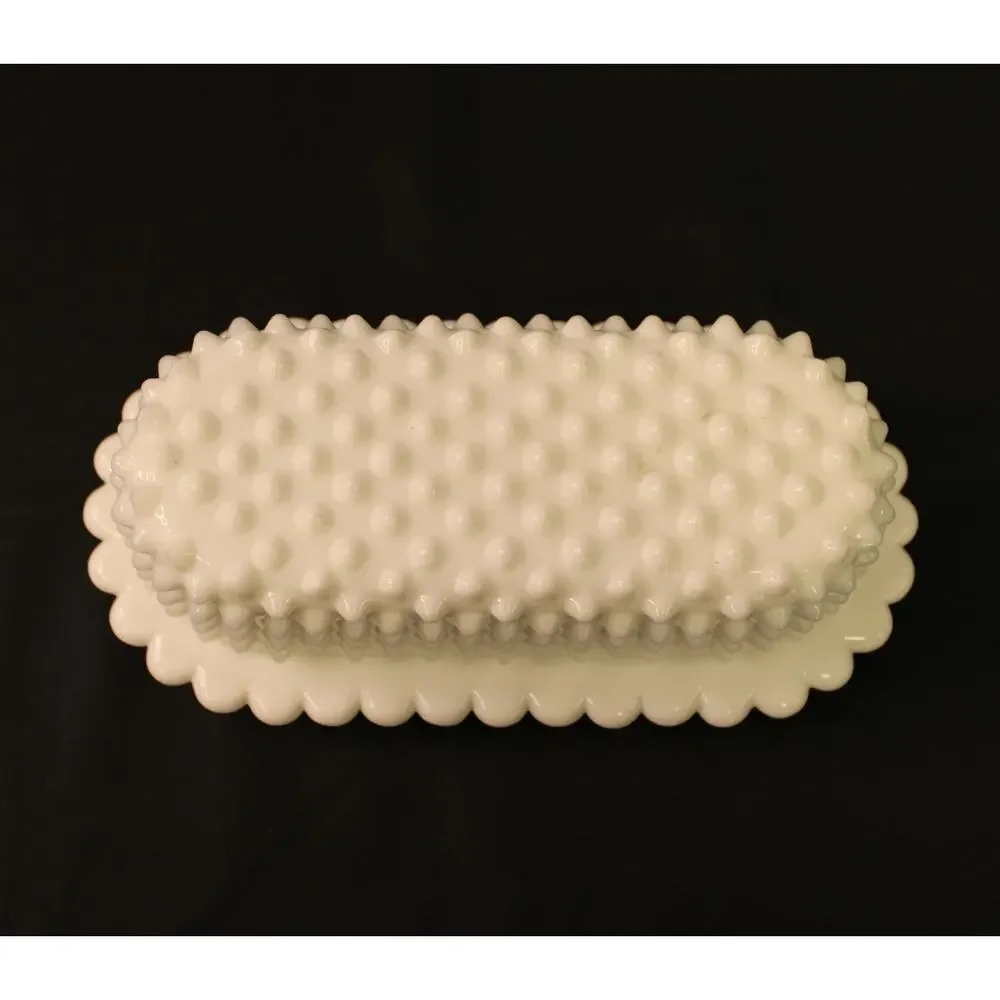 Milk Glass Hobnail Vintage Glass Butter Dish and Salt and Pepper Shakers